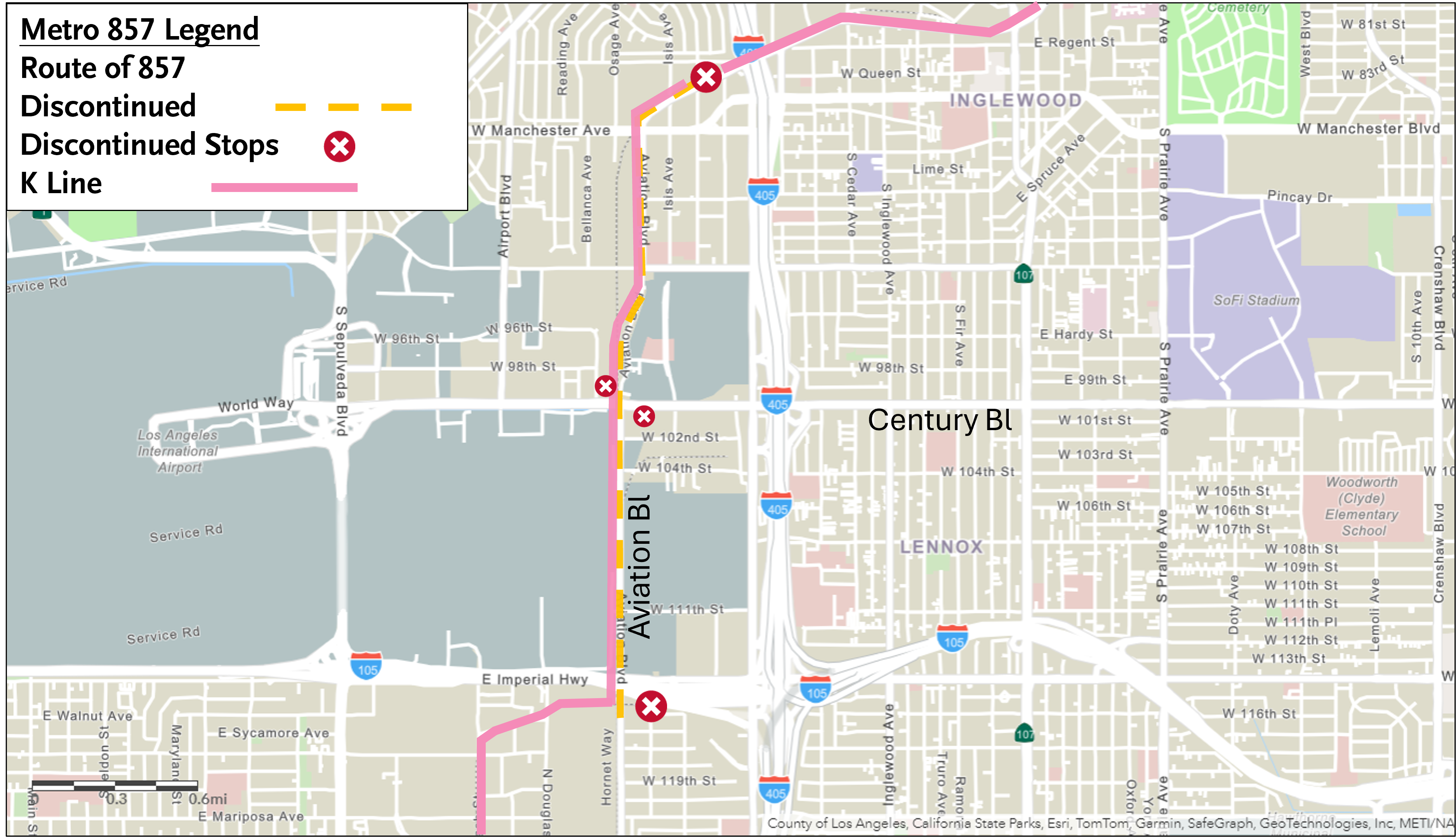 a graphic map showing a visual representation of the described changes to Line 857